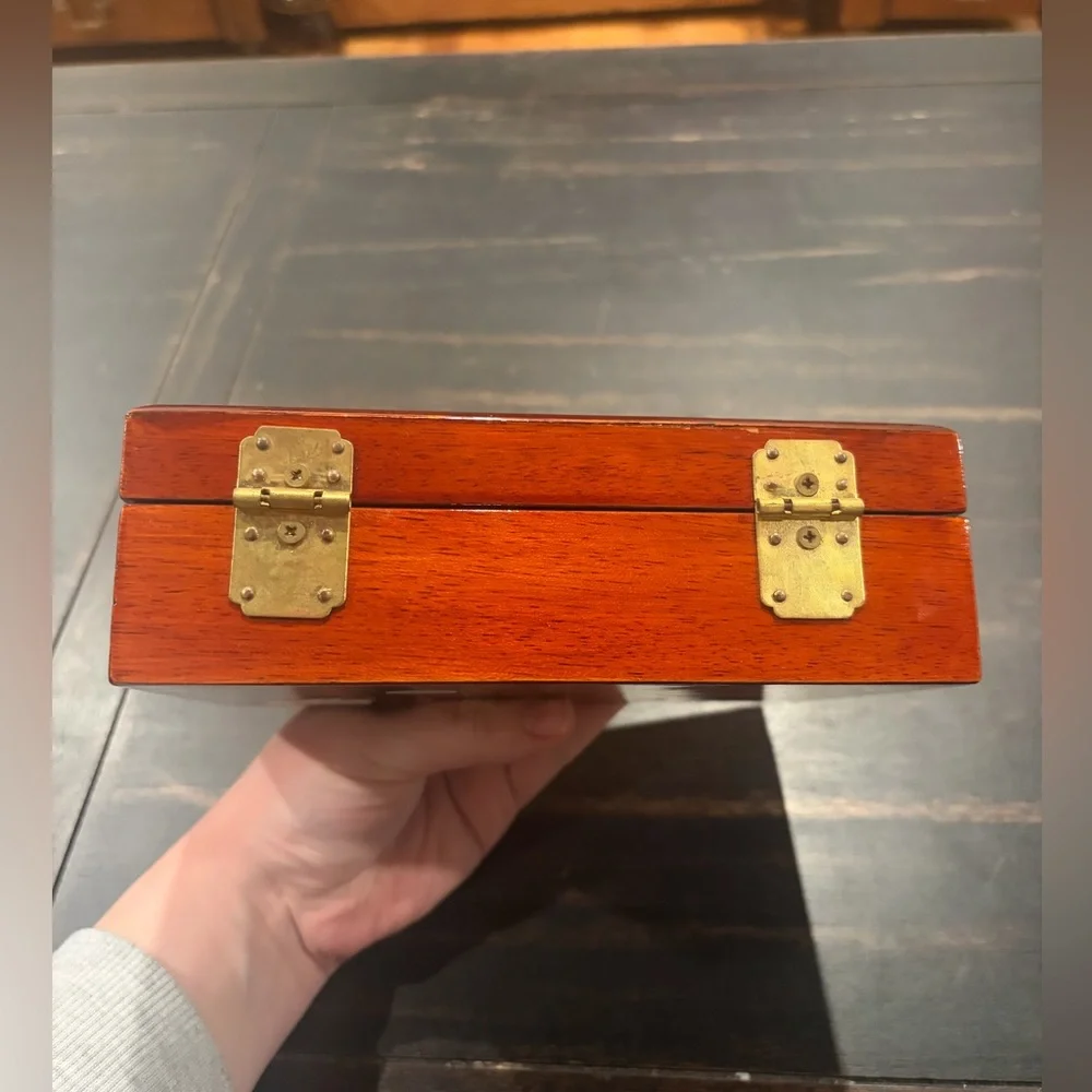 Vintage Belted Cherry Wood Jewelry Box